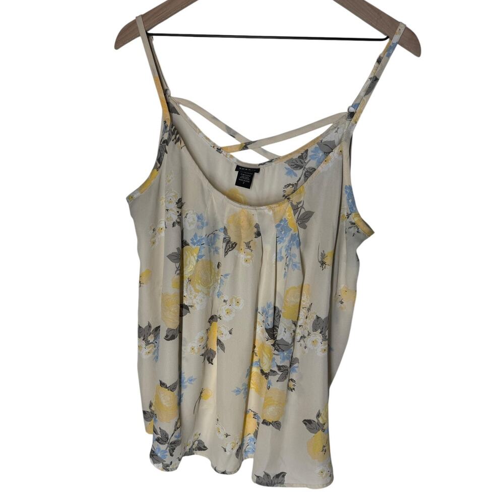 Torrid Size 2 Plus Floral Cami Top Cream Yellow Rose Blue Crisscross Back Tank